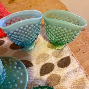 Elegant Green Hobnail Glass Vases